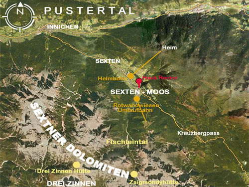 Karte Lage Haus Reider Privatzimmer Sexten Südtirol Dolomiten